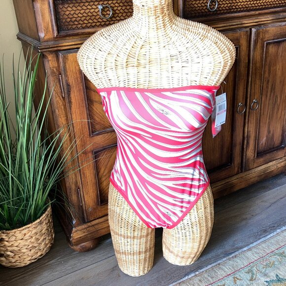 NWT Michael Kors Bandeau One-Piece Swimsuit in Zebra Print Size 10 - Picture 1 of 10